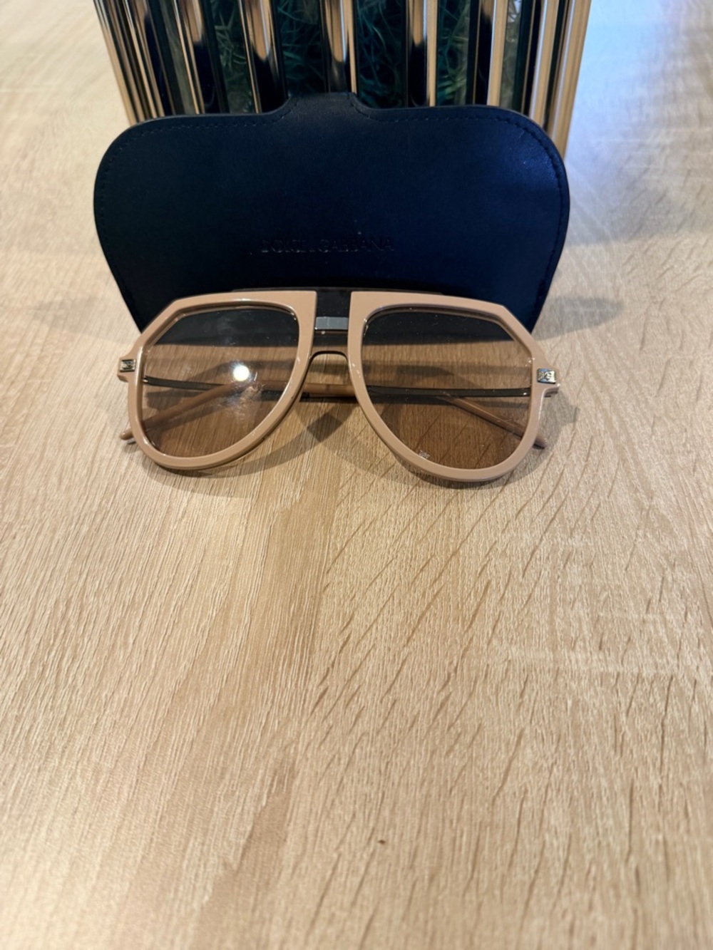 Dolce & Gabanna Aviator-Style Sunglasses in Nude Beige with Brown Lenses